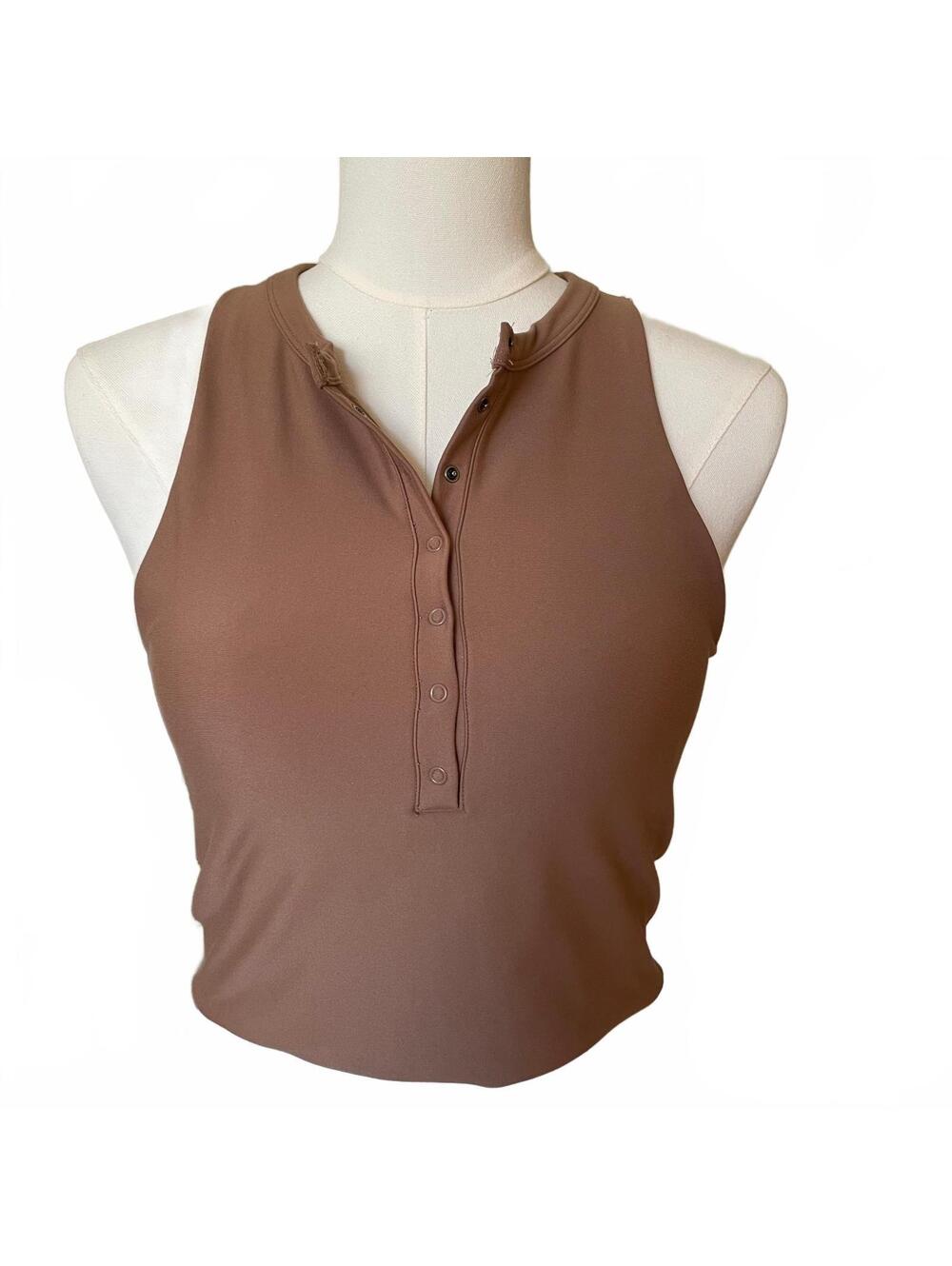 YPB Women's Brown Sleeveless Button-Up Tank Top Medium